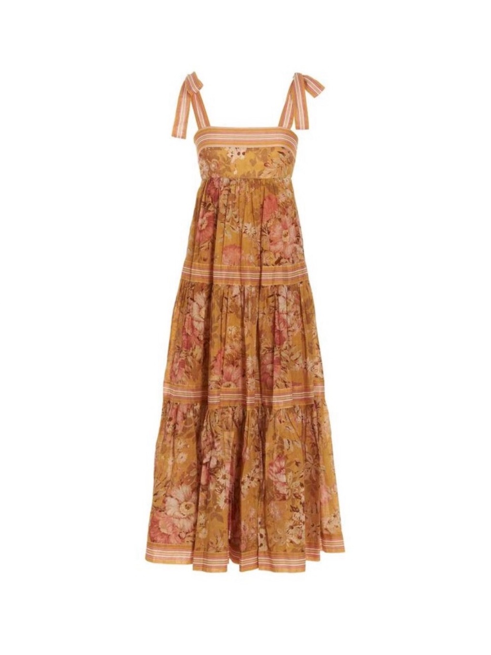 Zimmermann Mustard Floral Tie-Shoulder Maxi Dress